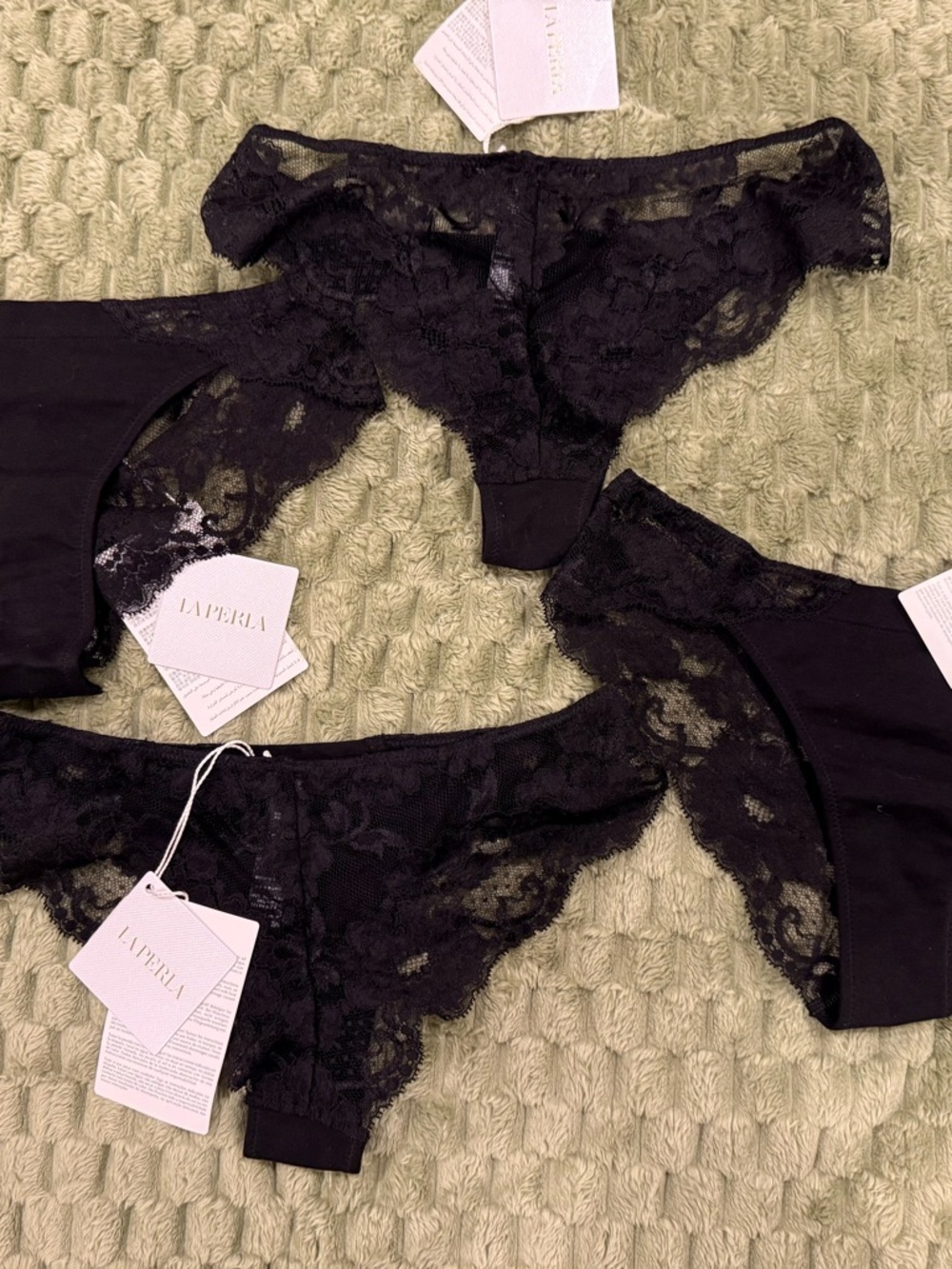 4 pairs-La Perla Black Floral Lace Bikini Briefs